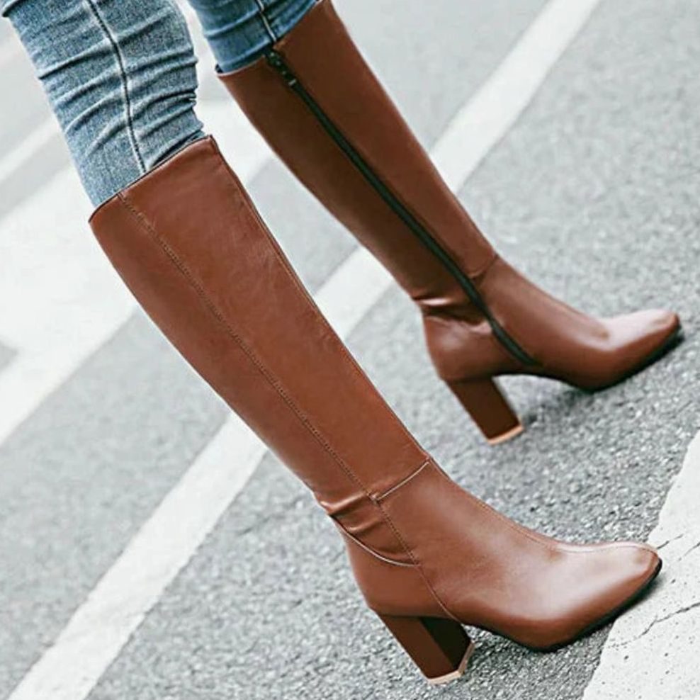 Kniehohe Damenstiefel mit Blockabsatz und seitlichem Reißverschluss
