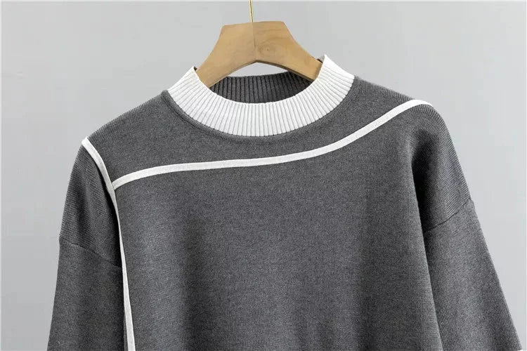 Damen-Loungewear in Color-Block-Optik mit Stehkragen und zulaufender Hose