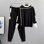 Damen-Loungewear in Color-Block-Optik mit Stehkragen und zulaufender Hose