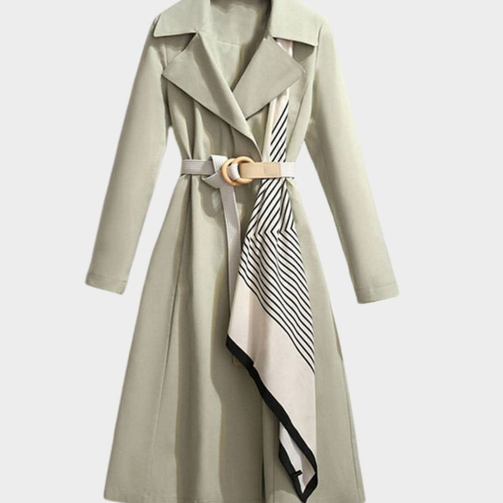 Women's Midi-Length Belted Trench Coat Notch Collar