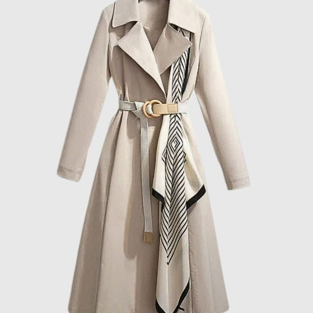 Women's Midi-Length Belted Trench Coat Notch Collar