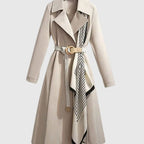 Women's Midi-Length Belted Trench Coat Notch Collar