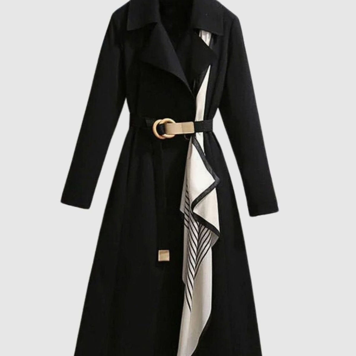 Women's Midi-Length Belted Trench Coat Notch Collar