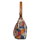 Mehrfarbige Patchwork-Umhängetasche für Damen – Geometrische Crossbody-Hobo-Tasche
