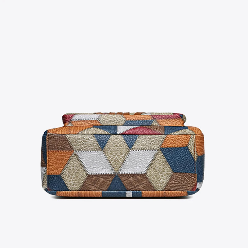 Mehrfarbige Patchwork-Umhängetasche für Damen – Geometrische Crossbody-Hobo-Tasche