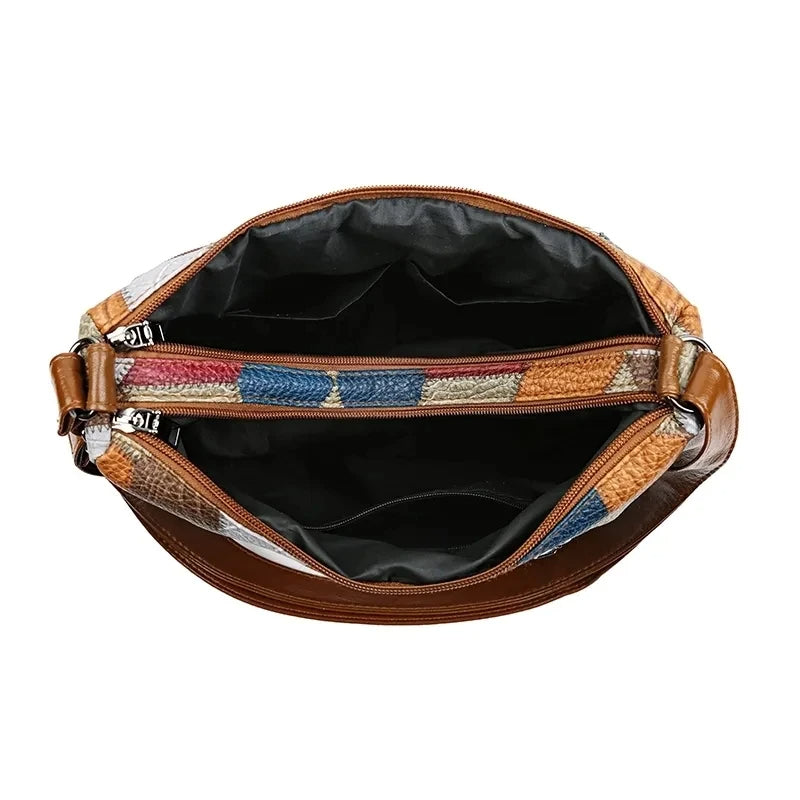 Mehrfarbige Patchwork-Umhängetasche für Damen – Geometrische Crossbody-Hobo-Tasche