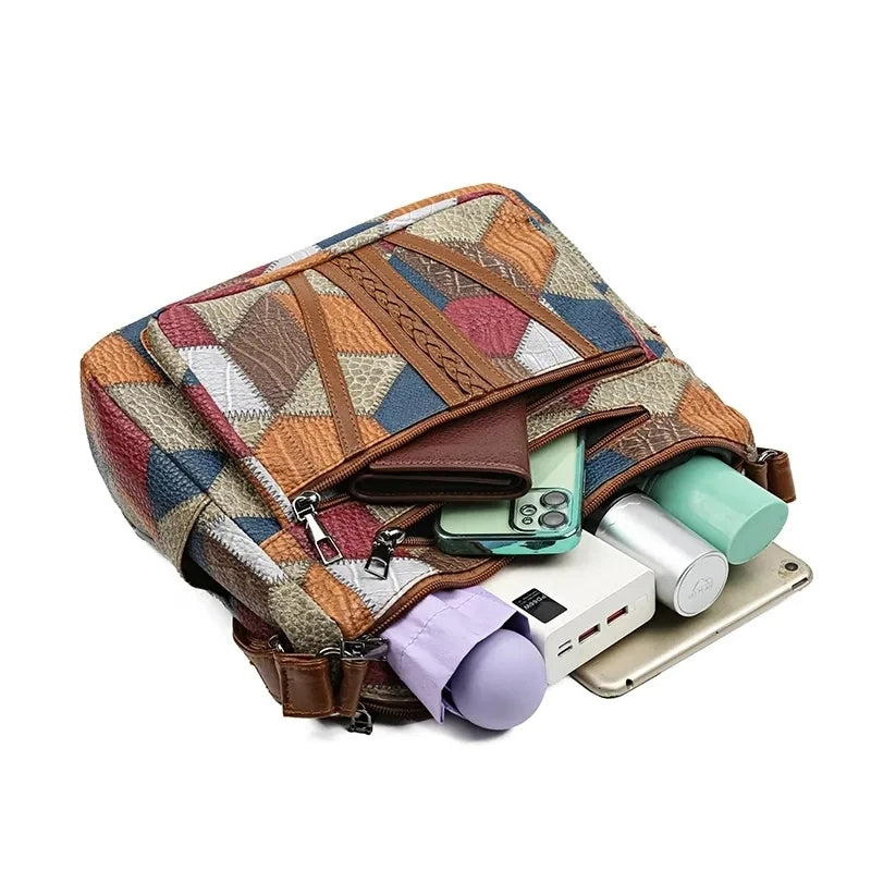 Mehrfarbige Patchwork-Umhängetasche für Damen – Geometrische Crossbody-Hobo-Tasche
