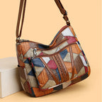 Mehrfarbige Patchwork-Umhängetasche für Damen – Geometrische Crossbody-Hobo-Tasche