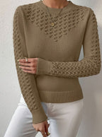 Women's Pointelle-Knit Round Neck Long Sleeve Sweater