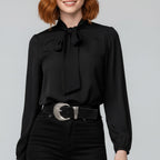 Women's Relaxed-Fit Bow-Tie Neck Long-Sleeve Blouse