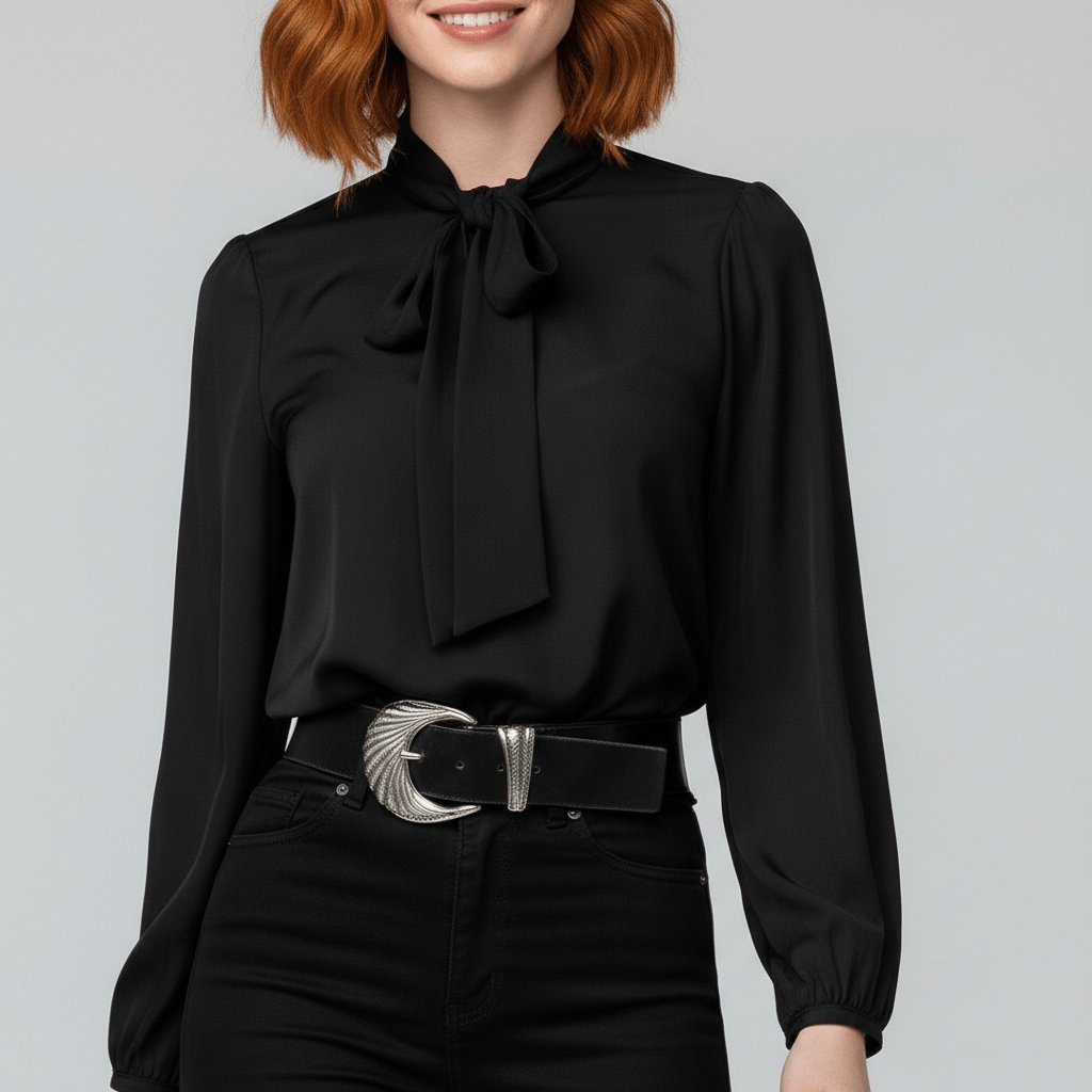 Women's Relaxed-Fit Bow-Tie Neck Long-Sleeve Blouse