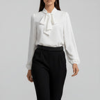 Women's Relaxed-Fit Bow-Tie Neck Long-Sleeve Blouse