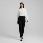 Women's Relaxed-Fit Bow-Tie Neck Long-Sleeve Blouse