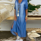 Women's Relaxed-Fit Denim-Look Maxi Shirt Dress Side Slit