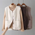 Women's Teddy Fleece Gilet with Patch Pockets – Sleeveless Popper Front Borg Waistcoat