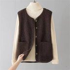 Women's Teddy Fleece Gilet with Patch Pockets – Sleeveless Popper Front Borg Waistcoat