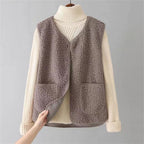 Women's Teddy Fleece Gilet with Patch Pockets – Sleeveless Popper Front Borg Waistcoat