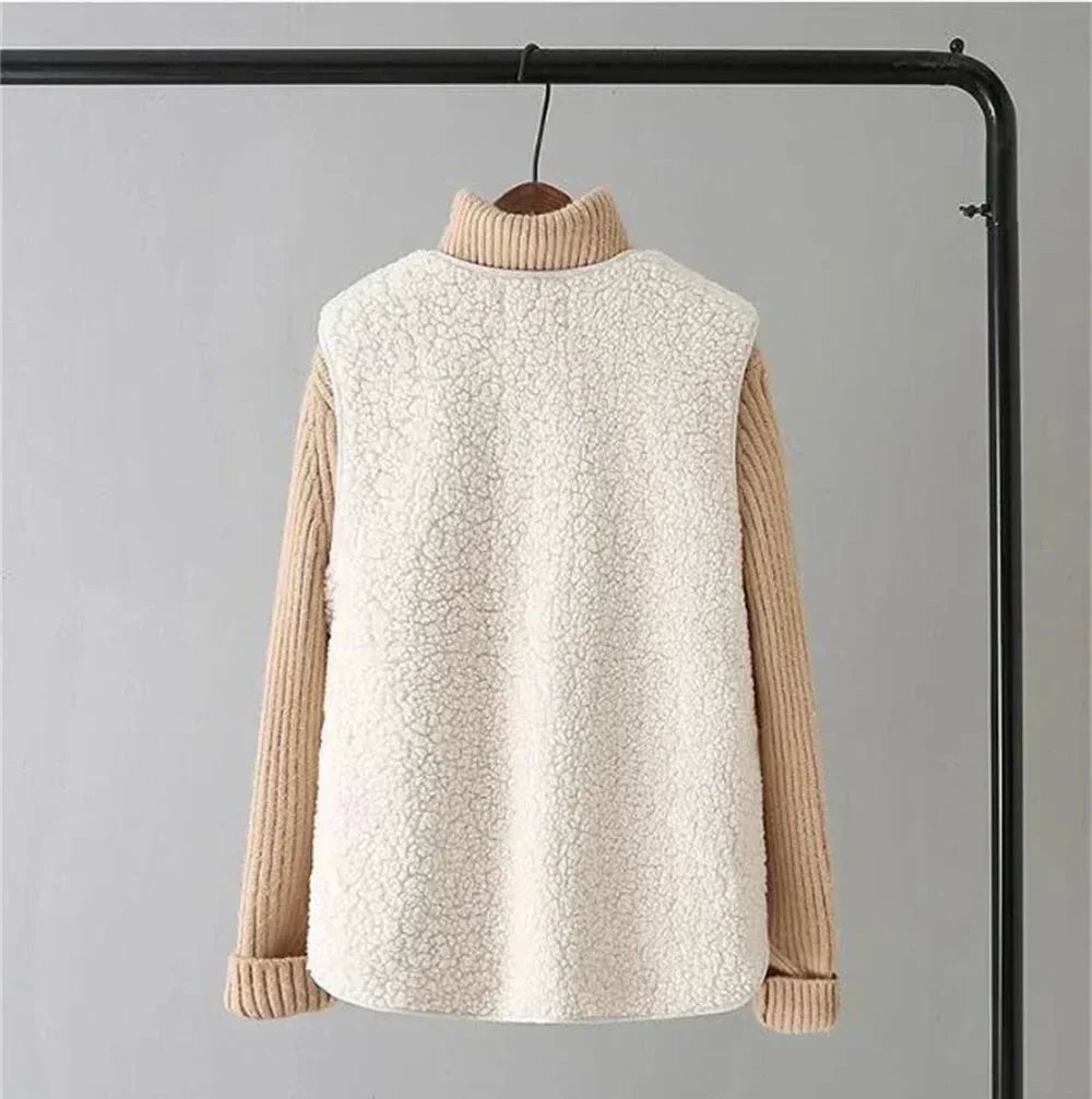 Women's Teddy Fleece Gilet with Patch Pockets – Sleeveless Popper Front Borg Waistcoat
