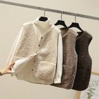 Women's Teddy Fleece Gilet with Patch Pockets – Sleeveless Popper Front Borg Waistcoat