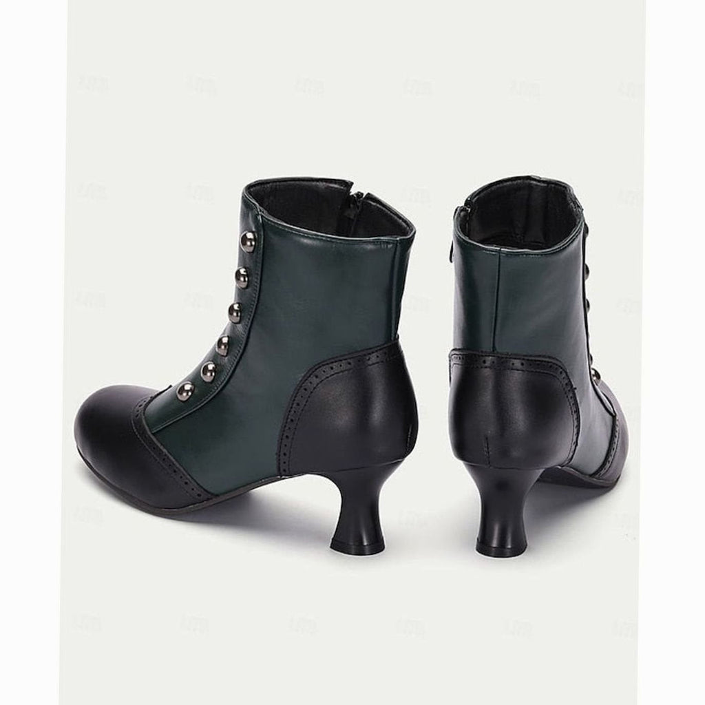 Zweifarbige Vintage-Stiefeletten mit Knopfleiste und Spool-Absatz für Damen