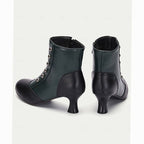 Zweifarbige Vintage-Stiefeletten mit Knopfleiste und Spool-Absatz für Damen