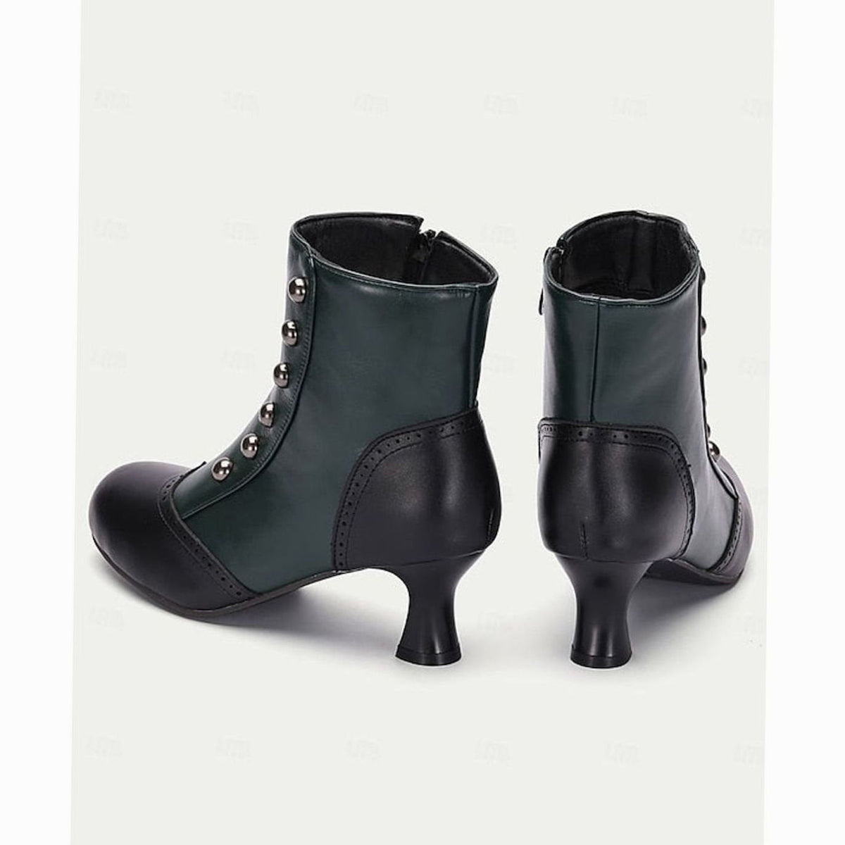Zweifarbige Vintage-Stiefeletten mit Knopfleiste und Spool-Absatz für Damen