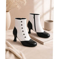 Zweifarbige Vintage-Stiefeletten mit Knopfleiste und Spool-Absatz für Damen