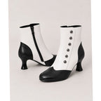 Zweifarbige Vintage-Stiefeletten mit Knopfleiste und Spool-Absatz für Damen