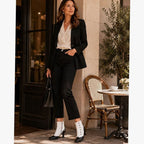 Zweifarbige Vintage-Stiefeletten mit Knopfleiste und Spool-Absatz für Damen