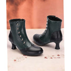 Zweifarbige Vintage-Stiefeletten mit Knopfleiste und Spool-Absatz für Damen