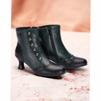 Zweifarbige Vintage-Stiefeletten mit Knopfleiste und Spool-Absatz für Damen