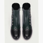 Zweifarbige Vintage-Stiefeletten mit Knopfleiste und Spool-Absatz für Damen