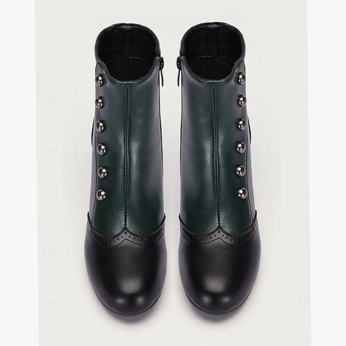 Zweifarbige Vintage-Stiefeletten mit Knopfleiste und Spool-Absatz für Damen