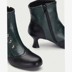 Zweifarbige Vintage-Stiefeletten mit Knopfleiste und Spool-Absatz für Damen