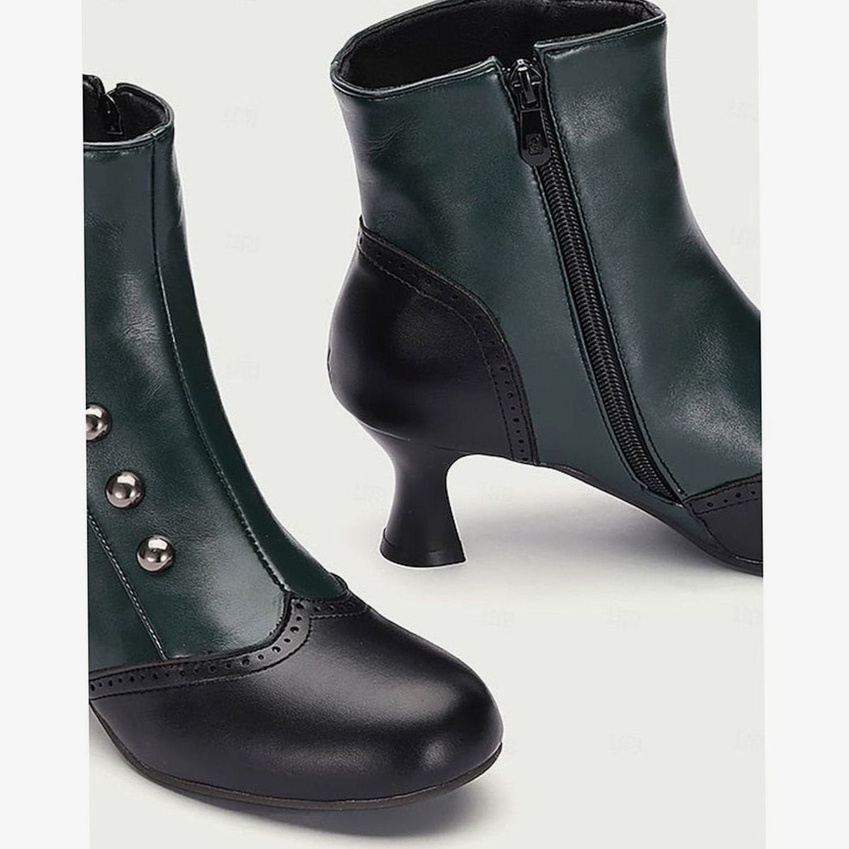 Zweifarbige Vintage-Stiefeletten mit Knopfleiste und Spool-Absatz für Damen