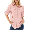 Women's UPF 50 long roll-up sleeve hiking safari shirt with zip pockets