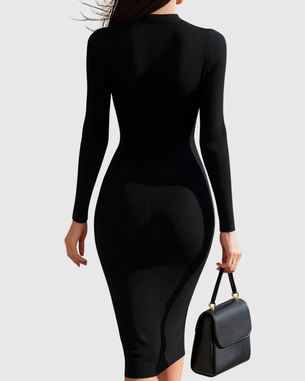 Geripptes Midikleid mit Reißverschluss vorne für Damen